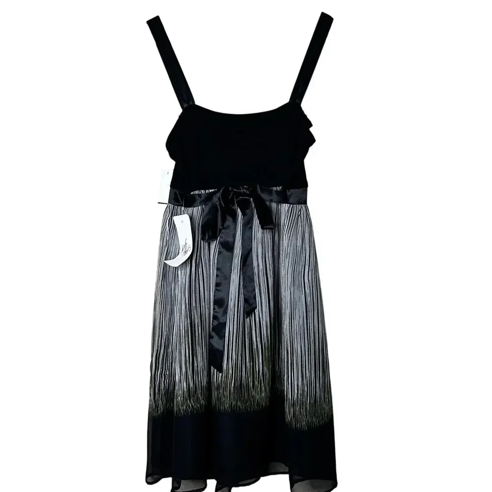 Burlapp NWT Dress‎ Size M Y2K Babydoll Chiffon Floral Botanical Sundress Black